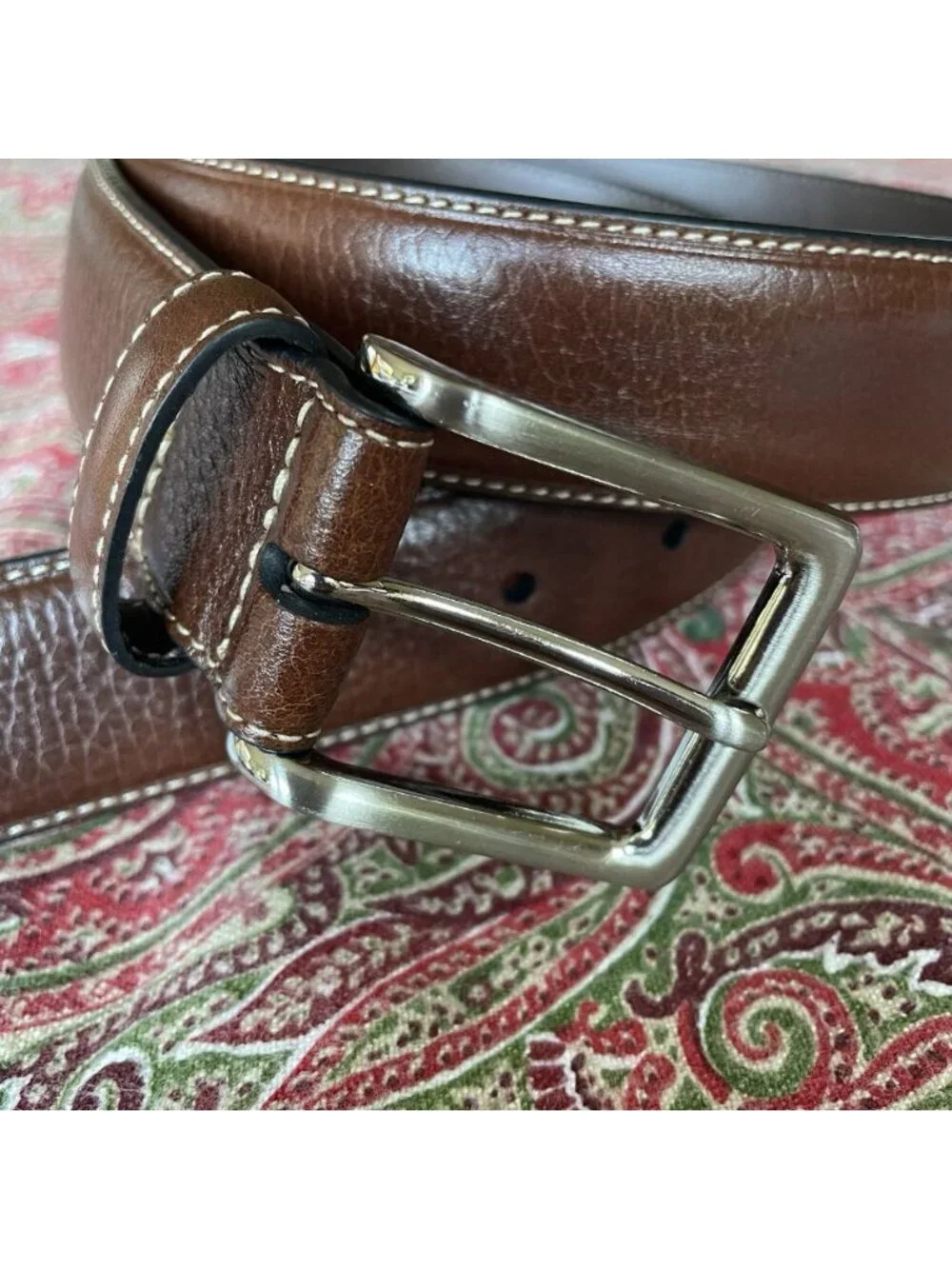 Daniel Cremieux Belt Brown Full Grain Leather 38/95 Silver Toned Metal Buckle
